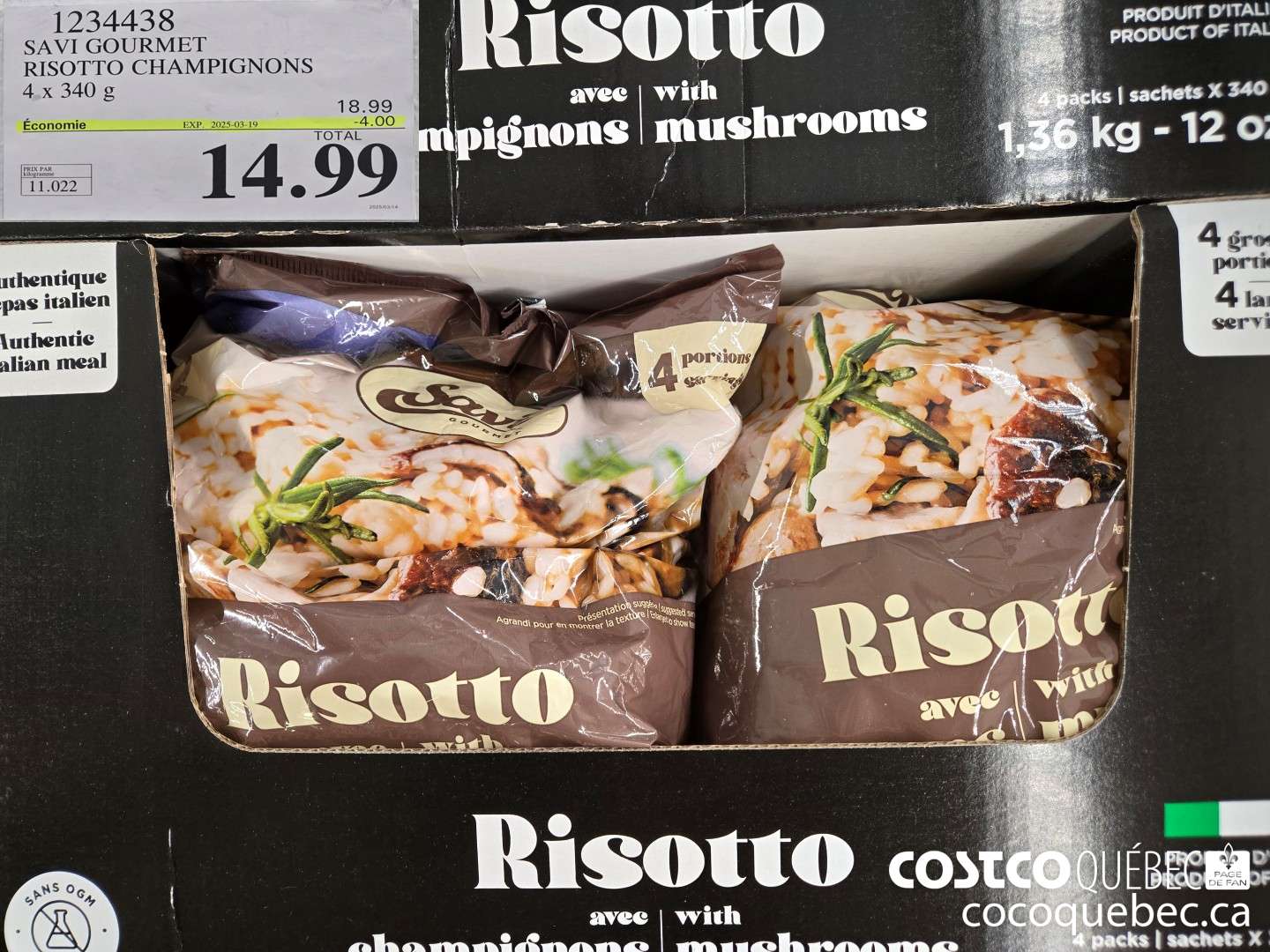 1234438 SAVI GOURMET RISOTTO CHAMPIGNON 4 x 340 G  ($4.00 INSTANT SAVINGS EXPIRES ON 2025-03-19) $14.99
