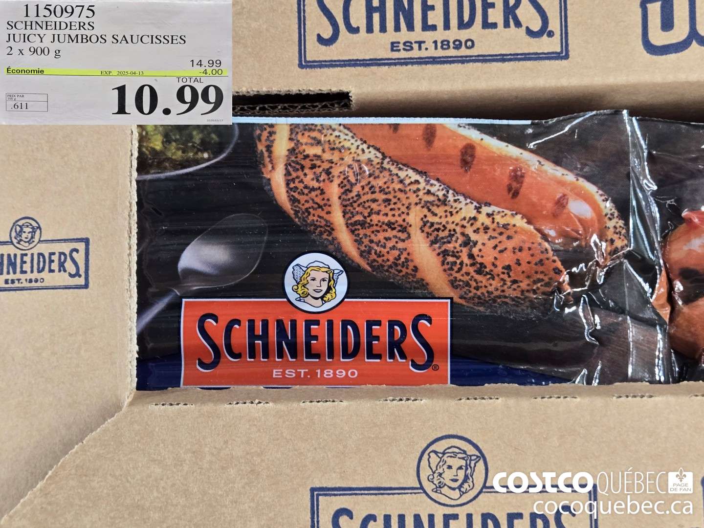 1150975 SCHNEIDERS JUICY JUMBOS SAUCISSES 2 x 900 g  ($4.00 INSTANT SAVINGS) $10.99