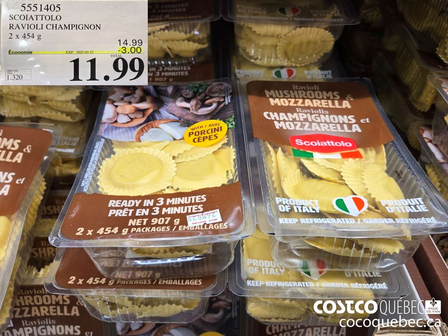 5551405 SCOIATTOLO RAVIOLI CHAMPIGNON 2x 454 g  ($3.00 INSTANT SAVINGS EXPIRES ON 2025-03-23) $11.99