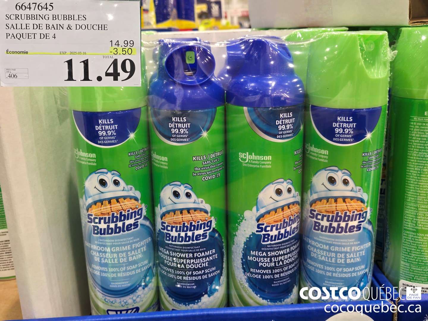 6647645 SCRUBBING BUBBLES SALLE DE BAIN & DOUCHE PAQUET DE 4 ($3.50 INSTANT SAVINGS EXPIRES ON 2025-03-16) $11.49