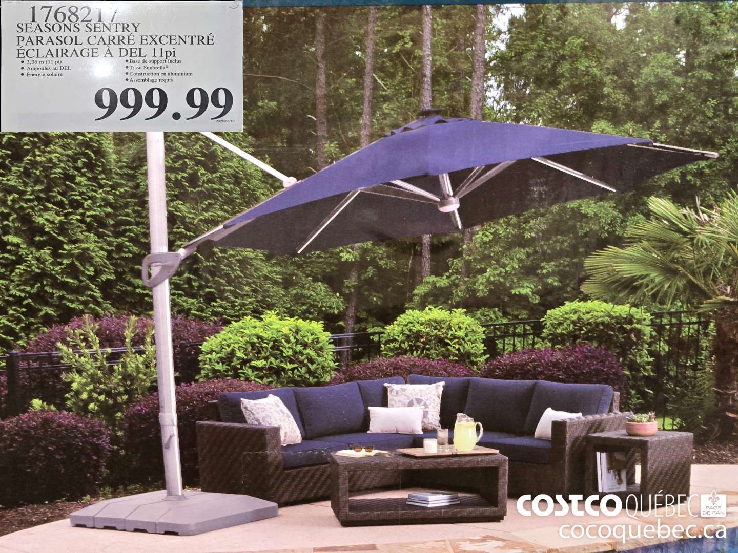 1768217 SEASONS SENTRY PARASOL CARRE EXCENTRE ECLAIRAGE A DEL  $999.99
