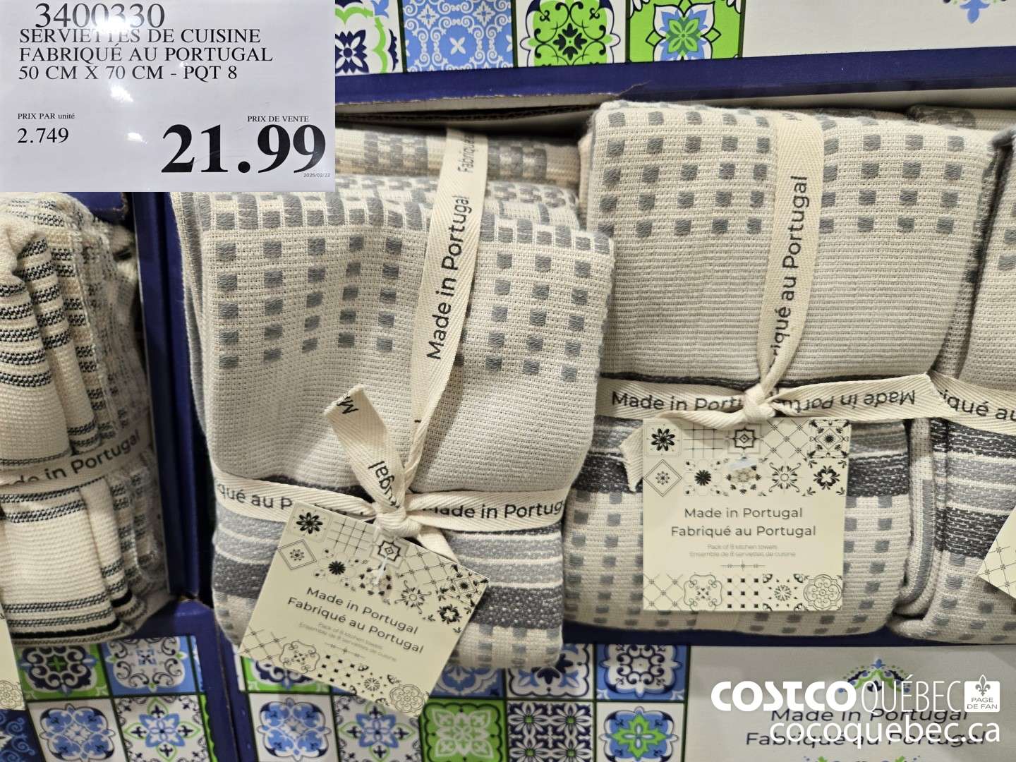 3400330 SERVIETTES DE CUISINE FABRIQUE AU PORTUGAL 50 CM X 70 CM - PQT 8  $21.99