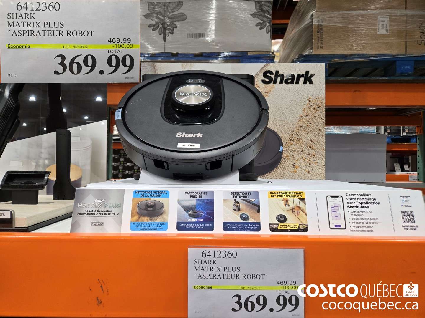 6412360 SHARK MATRIX PRO ASPIRATEUR ROBOT AVEC “BASE AUTO-VIDE  ($100.00 INSTANT SAVINGS EXPIRES ON 2025-03-16) $369.99