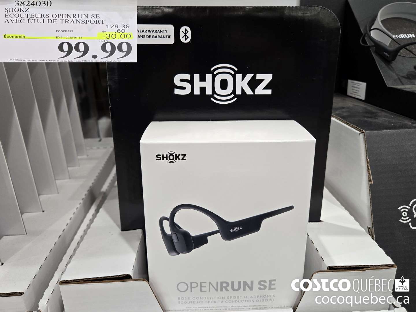 3824030 SHOKZ ECOUTEURS OPENRUN SE AVEC ETUI DE TRANSPORT  ($30.00 INSTANT SAVINGS EXPIRES ON 2025-04-13) $99.99