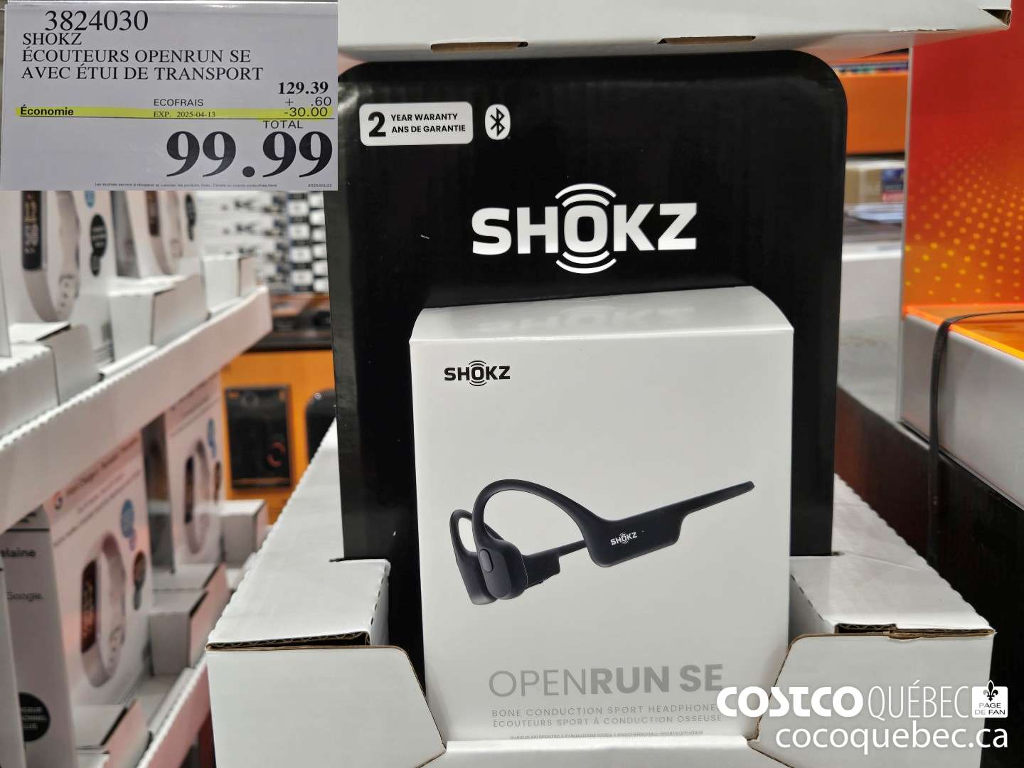3824030 SHOKZ ECOUTEURS OPENRUN SE AVEC ETUI DE TRANSPORT  ($30.00 INSTANT SAVINGS EXPIRES ON 2025-04-13) $99.99