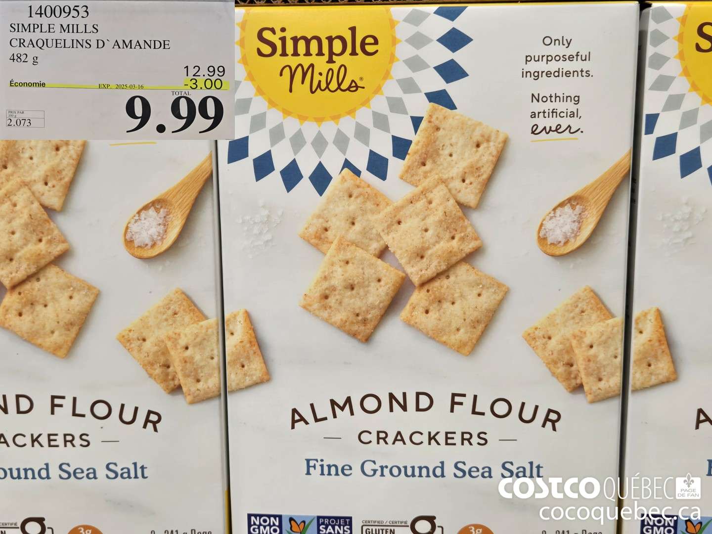 1400953 SIMPLE MILLS CRAQUELINS D' AMANDE 482 g ($3.00 INSTANT SAVINGS EXPIRES ON 2025-03-16) $9.99