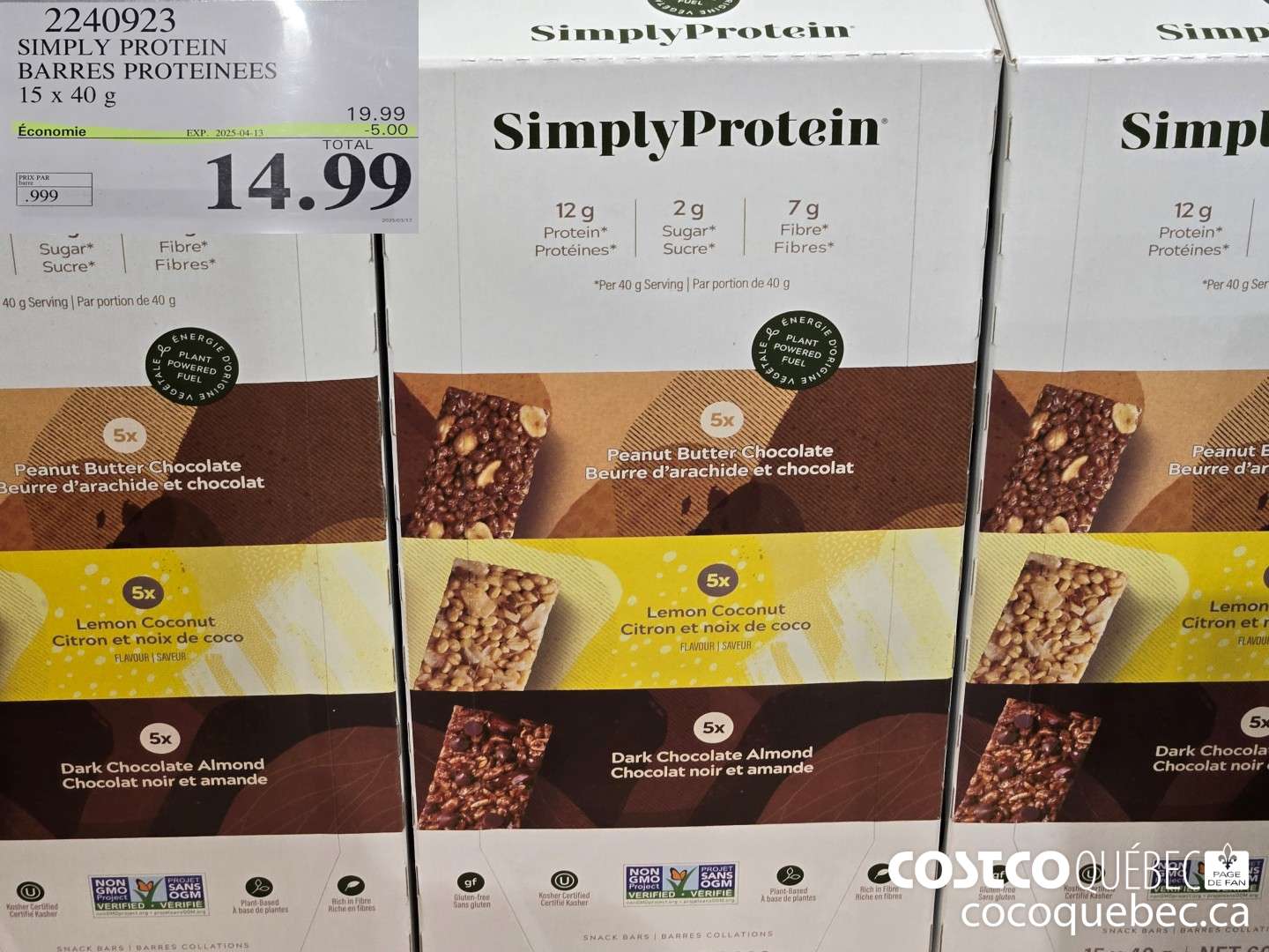 2240923 SIMPLY PROTEIN BARRES PROTEINEES ($5.00 INSTANT SAVINGS EXPIRES ON 2025-04-13) $14.99