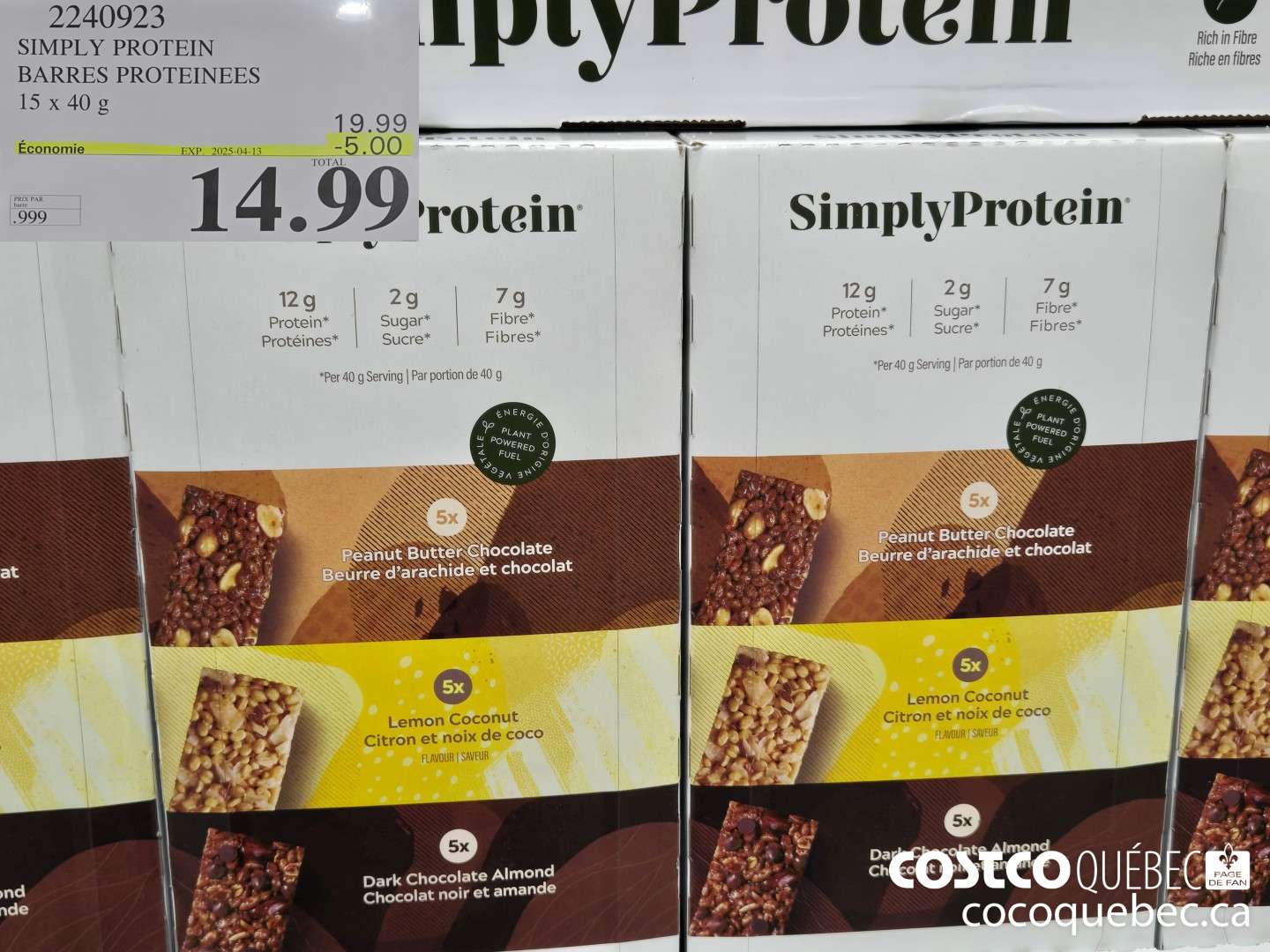2240923 SIMPLY PROTEIN BARRES PROTEINEES ($5.00 INSTANT SAVINGS EXPIRES ON 2025-04-13) $14.99