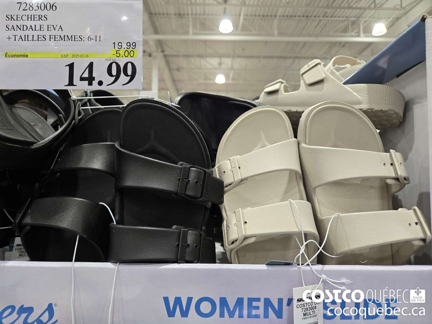 728300 SKECHERS SANDALE EVA + TAILLES FEMMES: 6-11 TOTAL 14.99  ($5.00 INSTANT SAVINGS EXPIRES ON 2025-03-16) $14.99