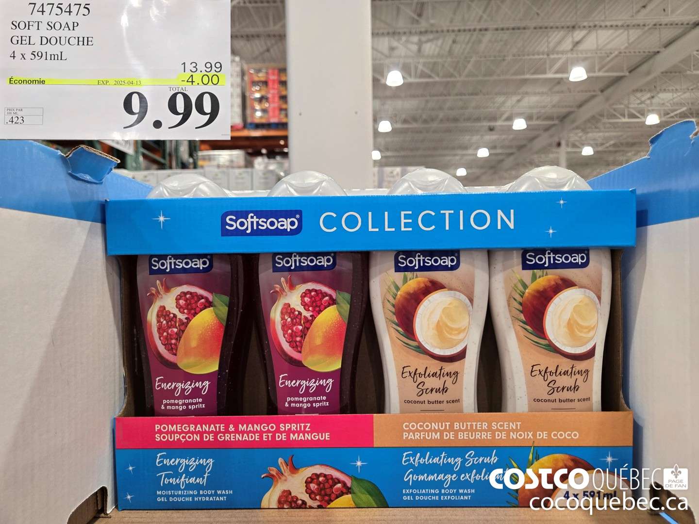 7475475 SOFT SOAP GEL DOUCHE 4x 591mL  ($4.00 INSTANT SAVINGS EXPIRES ON 2025-04-13) $9.99