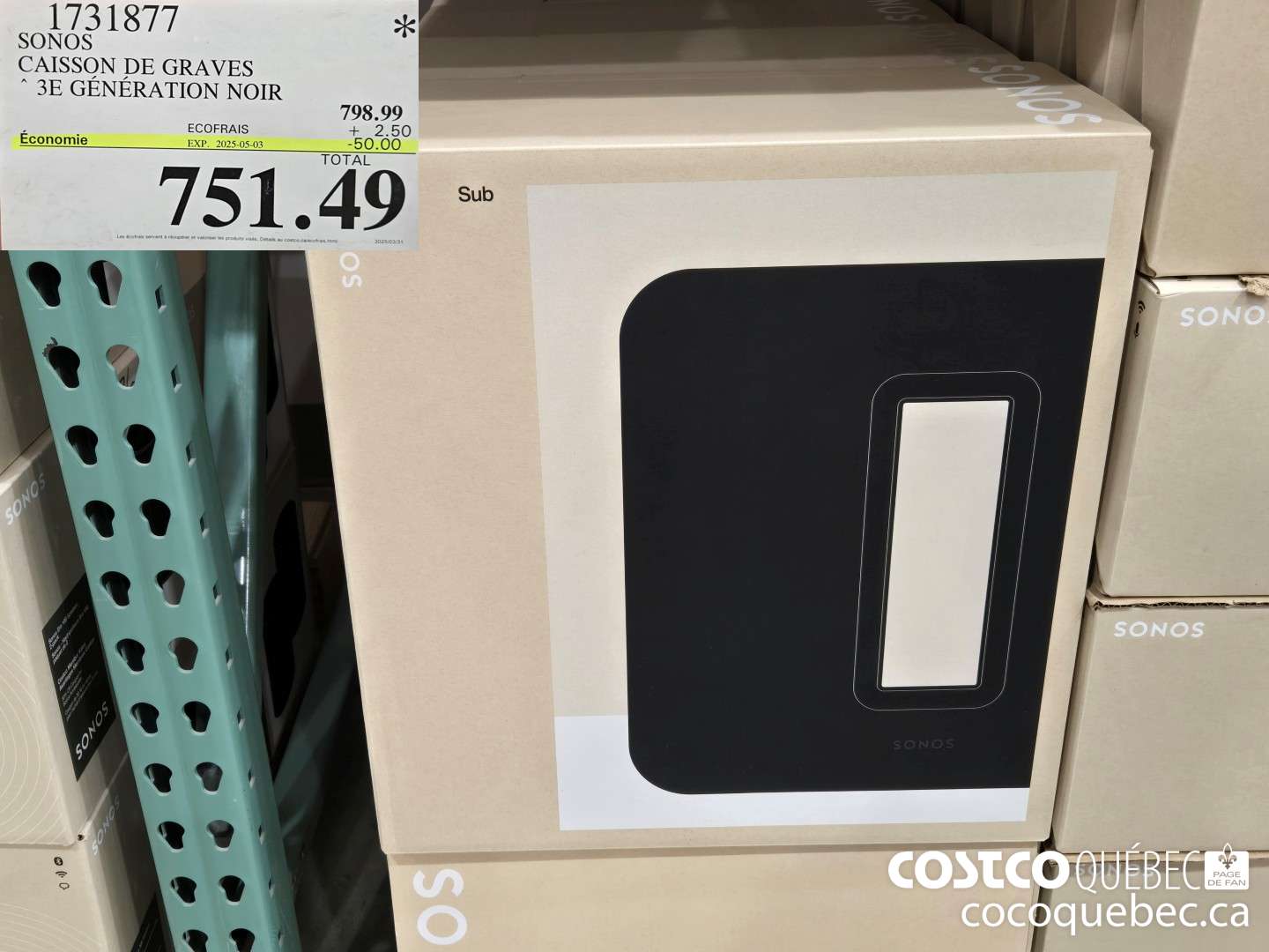 1731877 SONOS CAISSON DE GRAVES 3E GENERATION NOIR  ($50.00 INSTANT SAVINGS EXPIRES ON 2025-05-03) $751.49