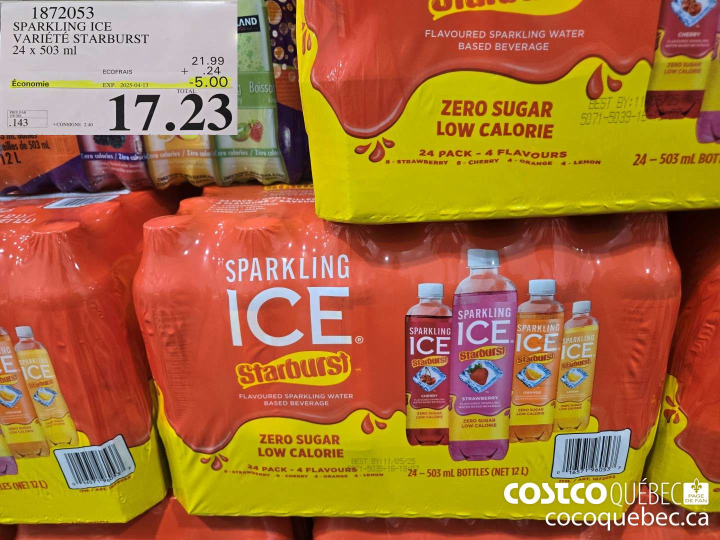 1872053 SPARKLING ICE VARIETE STARBURST 24 x 503 ml  ($5.00 INSTANT SAVINGS EXPIRES ON 2025-04-13) $17.23