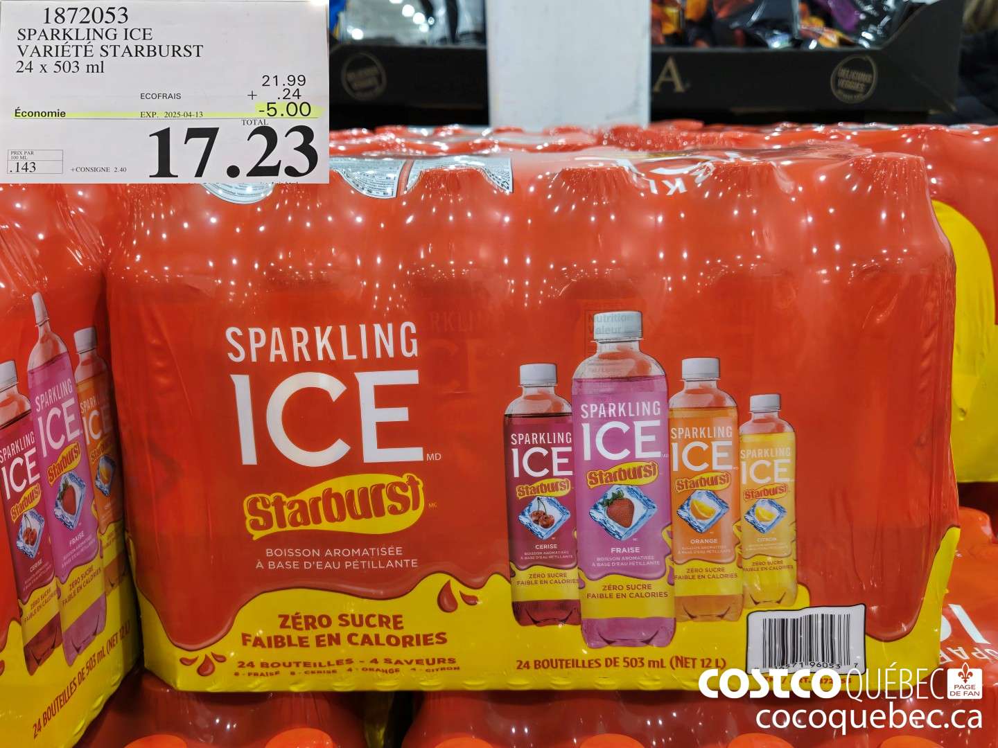 1872053 SPARKLING ICE VARIETE STARBURST 24 x 503 ml  ($5.00 INSTANT SAVINGS EXPIRES ON 2025-04-13) $17.23