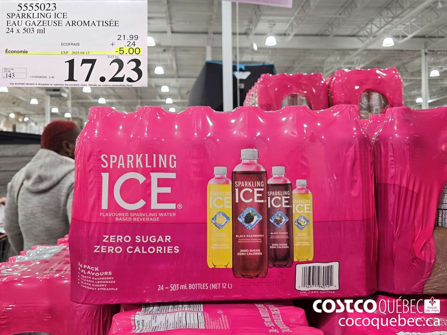 5555023 SPARKLING ICE : EAU GAZEUSE AROMATISEE 24 x 503 ml  ($5.00 INSTANT SAVINGS EXPIRES ON 2025-04-13) $17.23