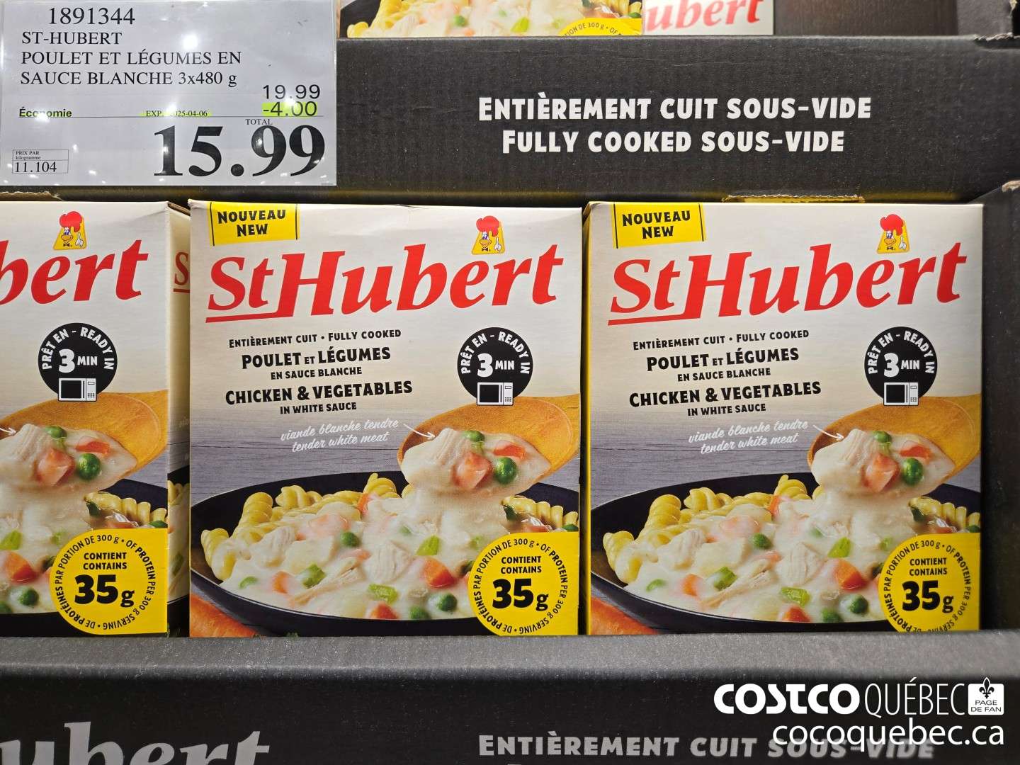1891344 ST-HUBERT POULET ET LEGUMES EN SAUCE BLANCHE 3x480 ¢  ($4.00 INSTANT SAVINGS EXPIRES ON 2025-04-06) $15.99
