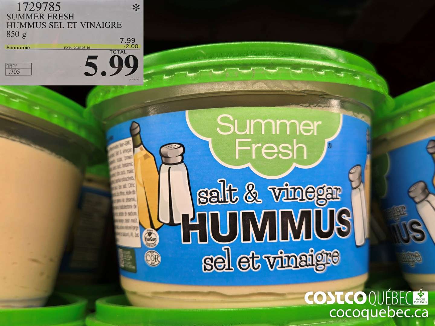 1729785 SUMMER FRESH HUMMUS SEL ET VINAIGRE 850 g  ($2.00 INSTANT SAVINGS EXPIRES ON 2025-03-16) $5.99