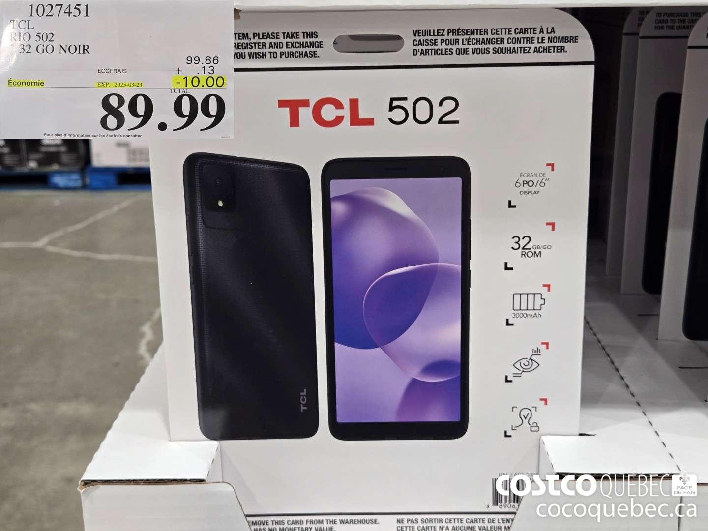 1027451 TCL RIO 502 32 GO NOIR  ($10.00 INSTANT SAVINGS EXPIRES ON 2025-03-23) $100.12