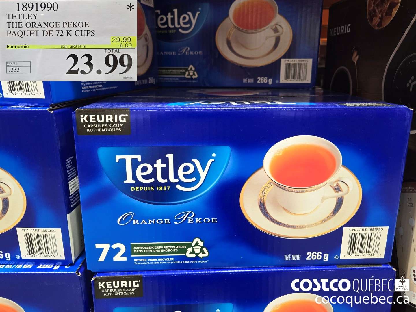 1891990 TETLEY THE ORANGE PEKOE PAQUET DE 72 K CUPS  ($6.00 INSTANT SAVINGS EXPIRES ON 2025-03-16) $23.99