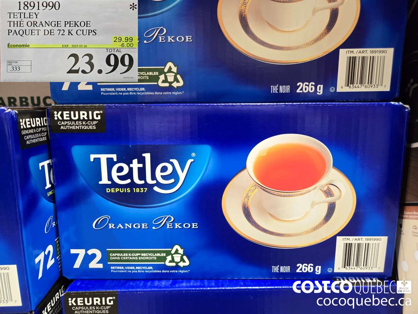 1891990 TETLEY THE ORANGE PEKOE PAQUET DE 72 K CUPS  ($6.00 INSTANT SAVINGS EXPIRES ON 2025-03-16) $23.99