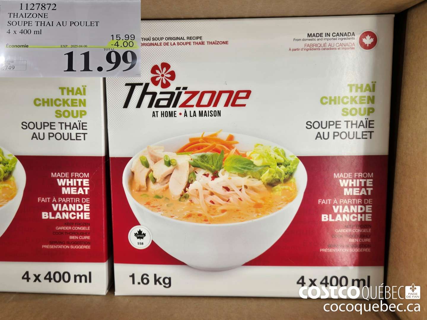 1127872 THAIZONE SOUPE THAI AU POULET 4 x 400 ml ($4.00 INSTANT SAVINGS EXPIRES ON 2025-04-06) $11.99