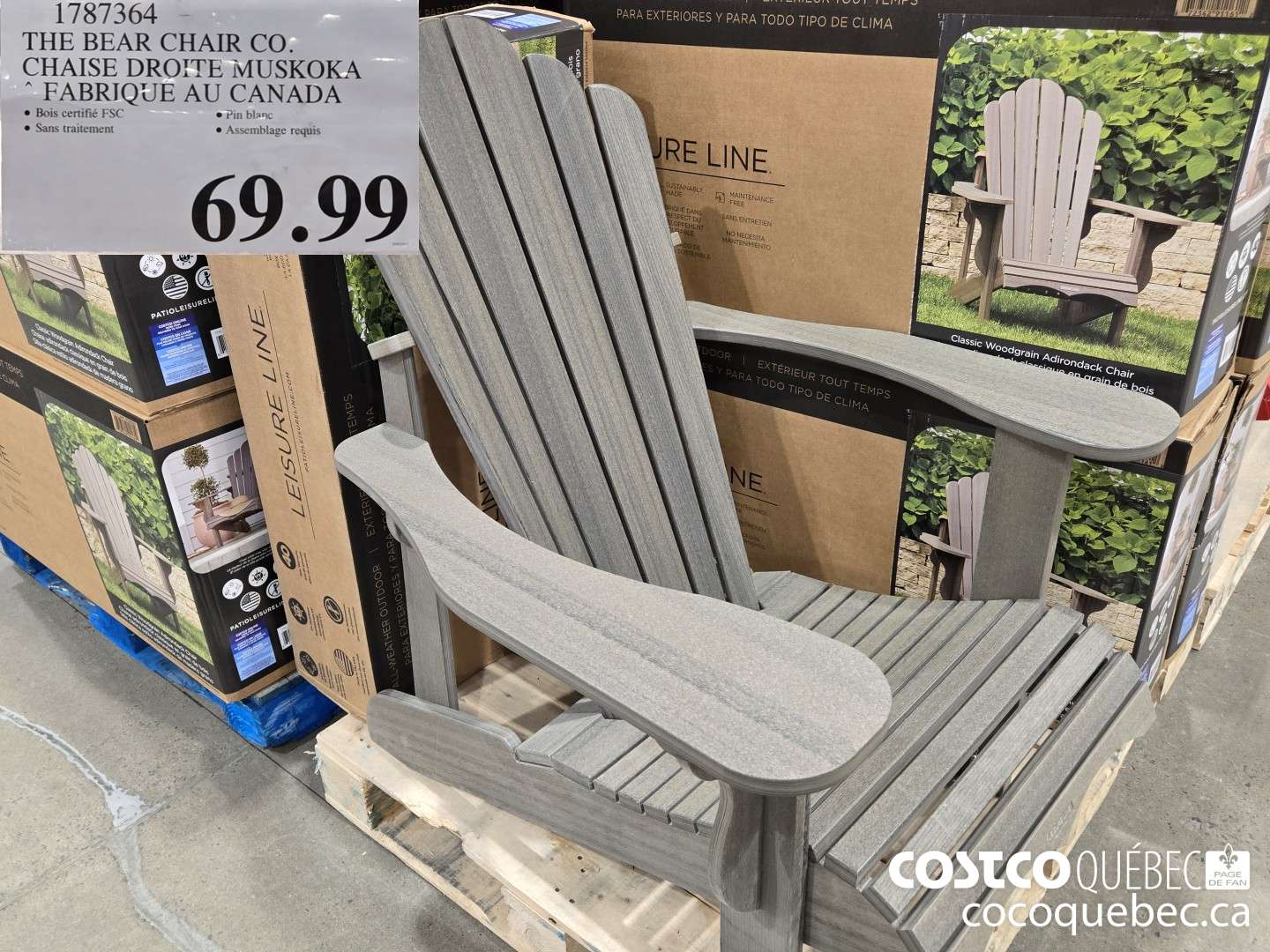 1787364 THE BEAR CHAIR CO. CHAISE DROITE MUSKOKA * FABRIQUE AU CANADA  $69.99