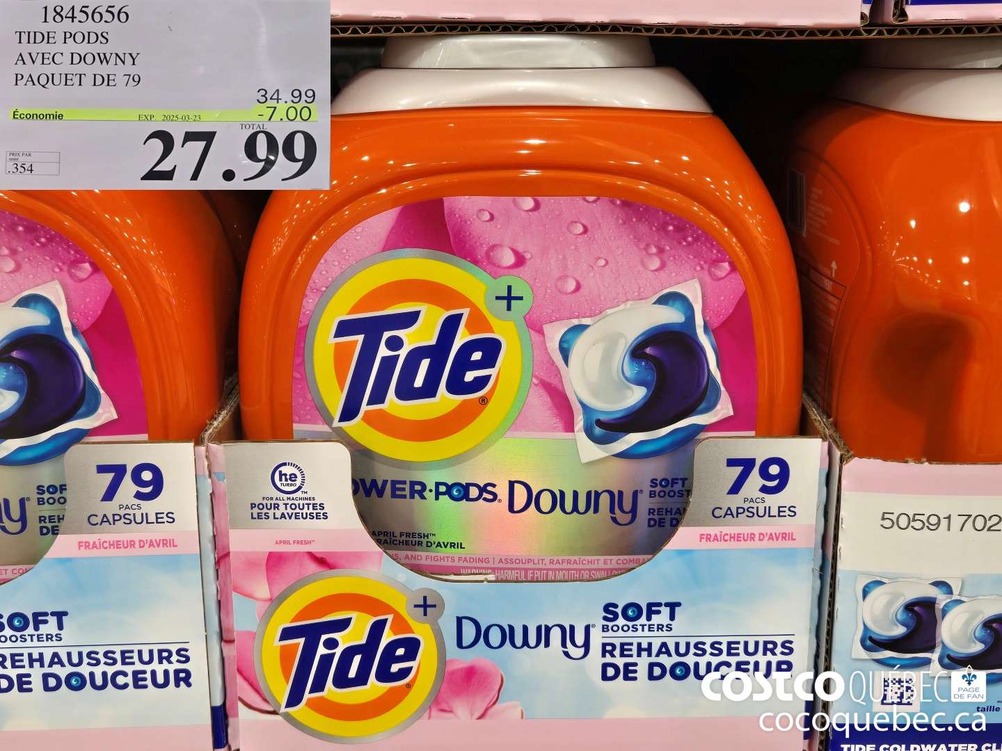 1845656 TIDE PODS AVEC DOWNY PAQUET DE 79  ($7.00 INSTANT SAVINGS EXPIRES ON 2025-03-23) $27.99
