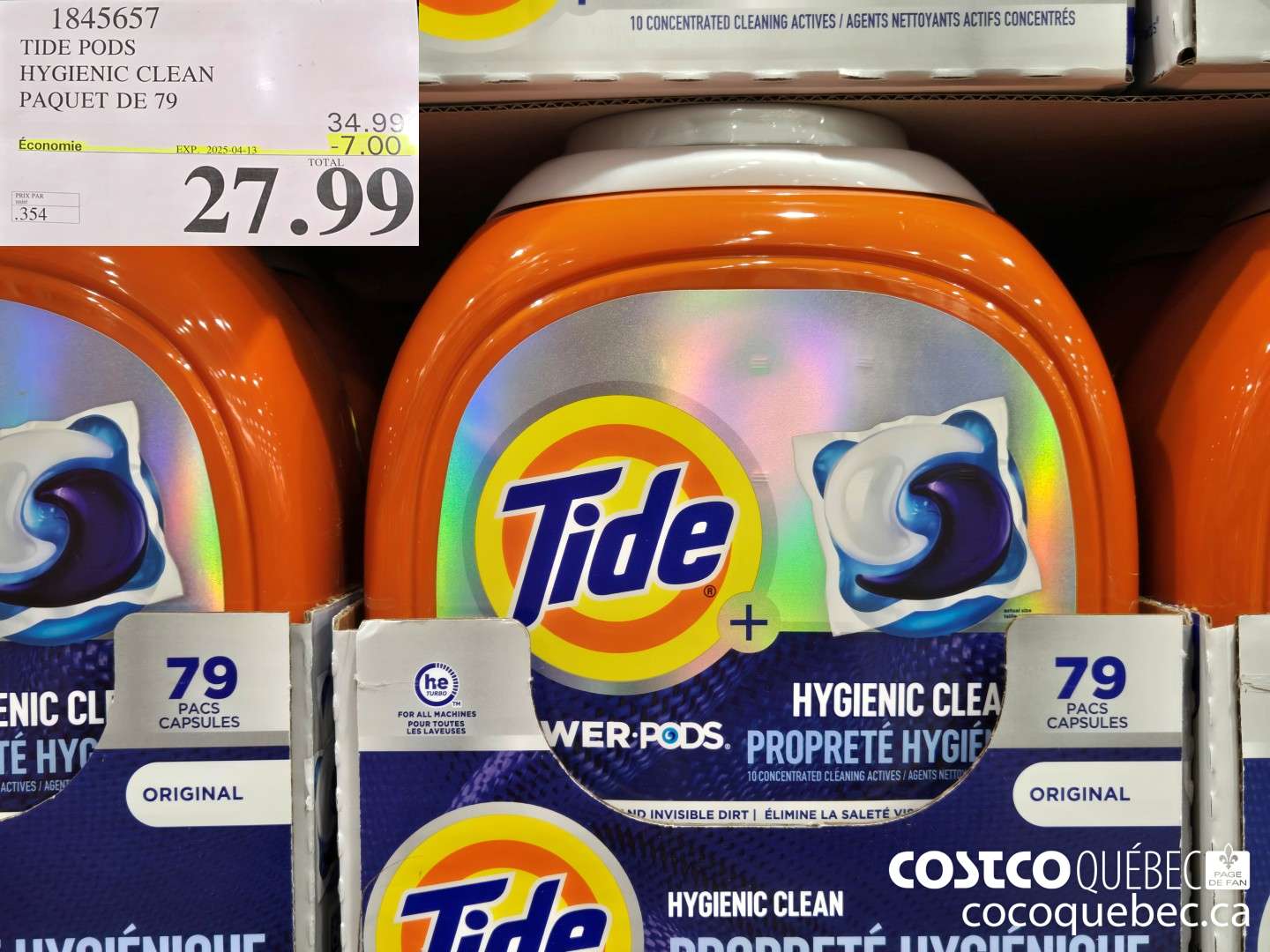 1845657 TIDE PODS HYGIENIC CLEAN PAQUET DE 79  ($7.00 INSTANT SAVINGS EXPIRES ON 2025-04-13) $27.99