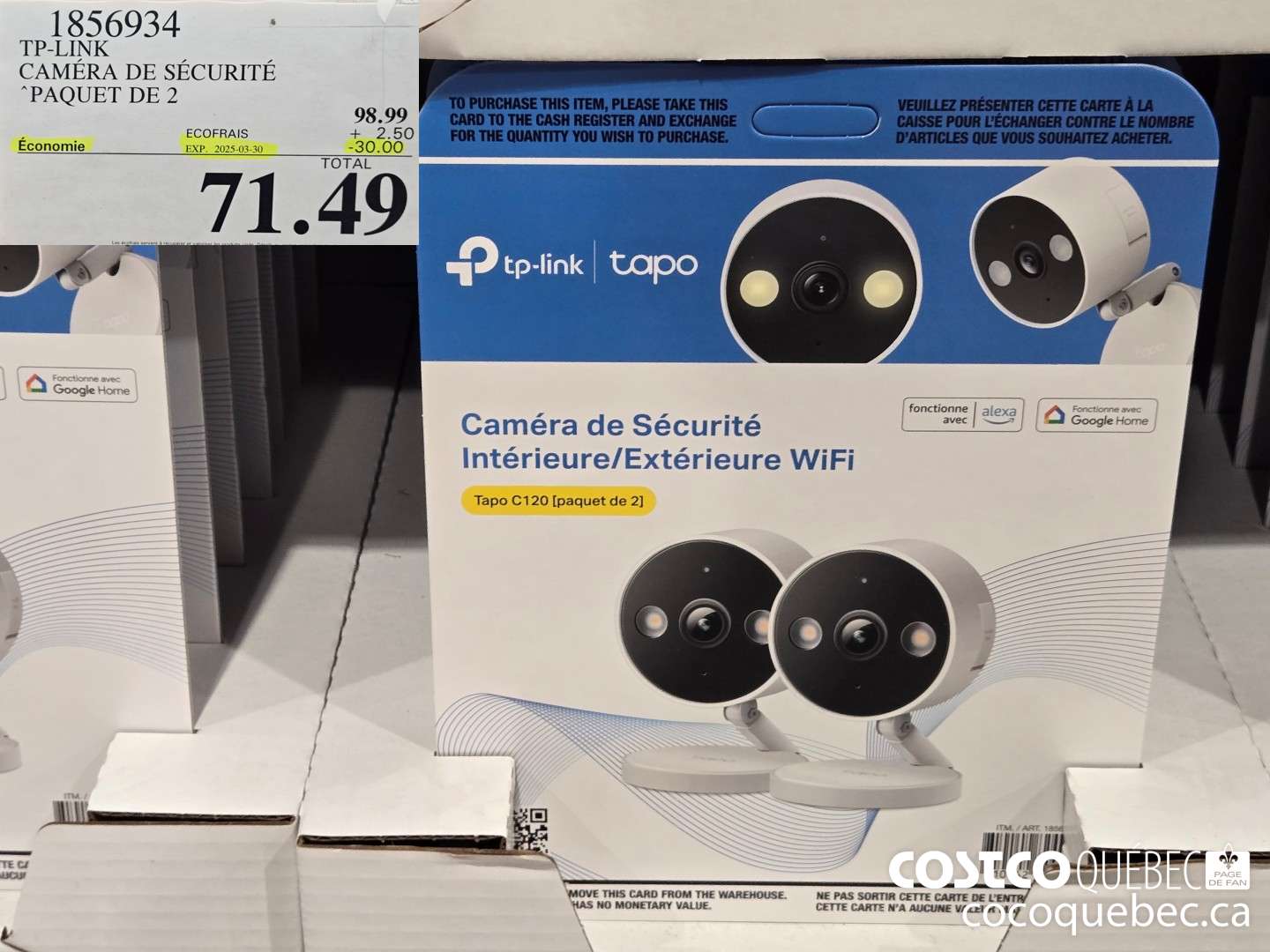 1856934 TP-LINK CAMERA DE SECURITE “PAQUET DE 2  ($20.00 INSTANT SAVINGS EXPIRES ON 2025-03-30) $71.49