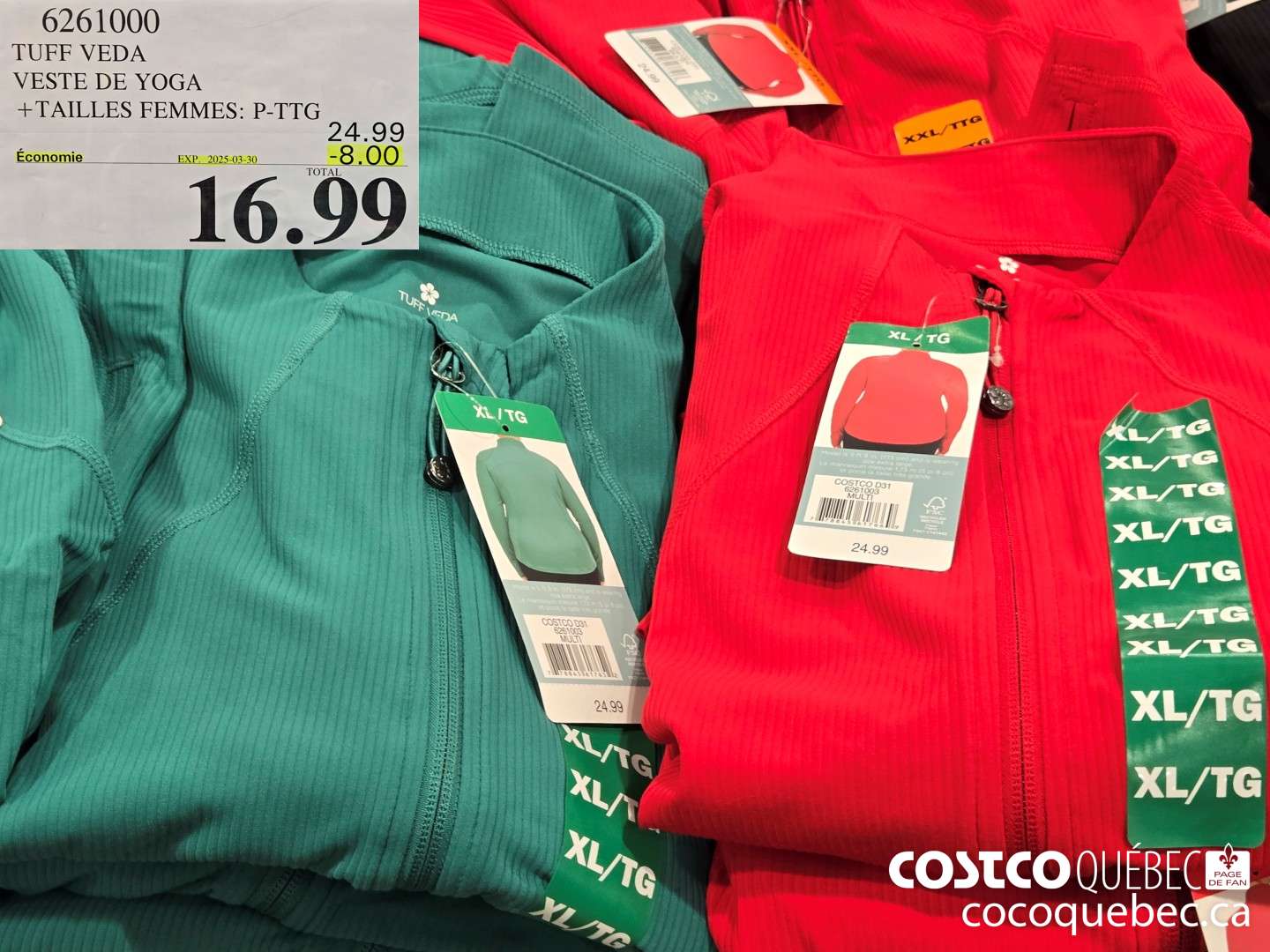 6261000 TUFF VEDA VESTE DE YOGA TAILLES FEMMES: P-TTG  ($5.00 INSTANT SAVINGS EXPIRES ON 2025-03-30) $16.99