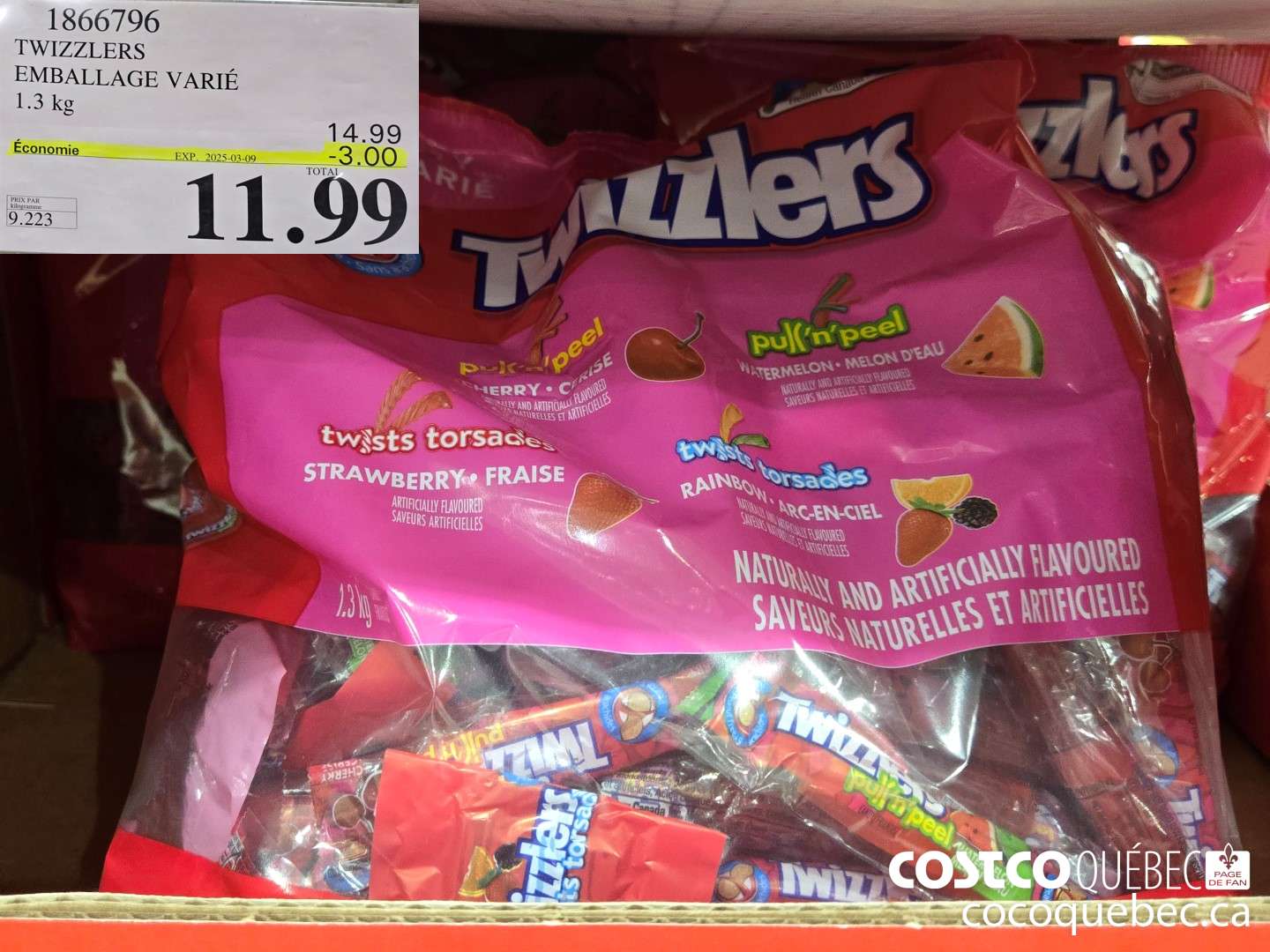 1866796 TWIZZLERS EMBALLAGE VARIE 1.3 kg  ($3.00 INSTANT SAVINGS EXPIRES ON 2025-03-09) $11.99