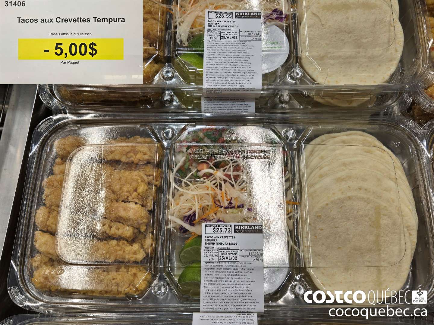 31406 Tacos aux Crevettes Tempura  ($5.00 INSTANT SAVINGS)