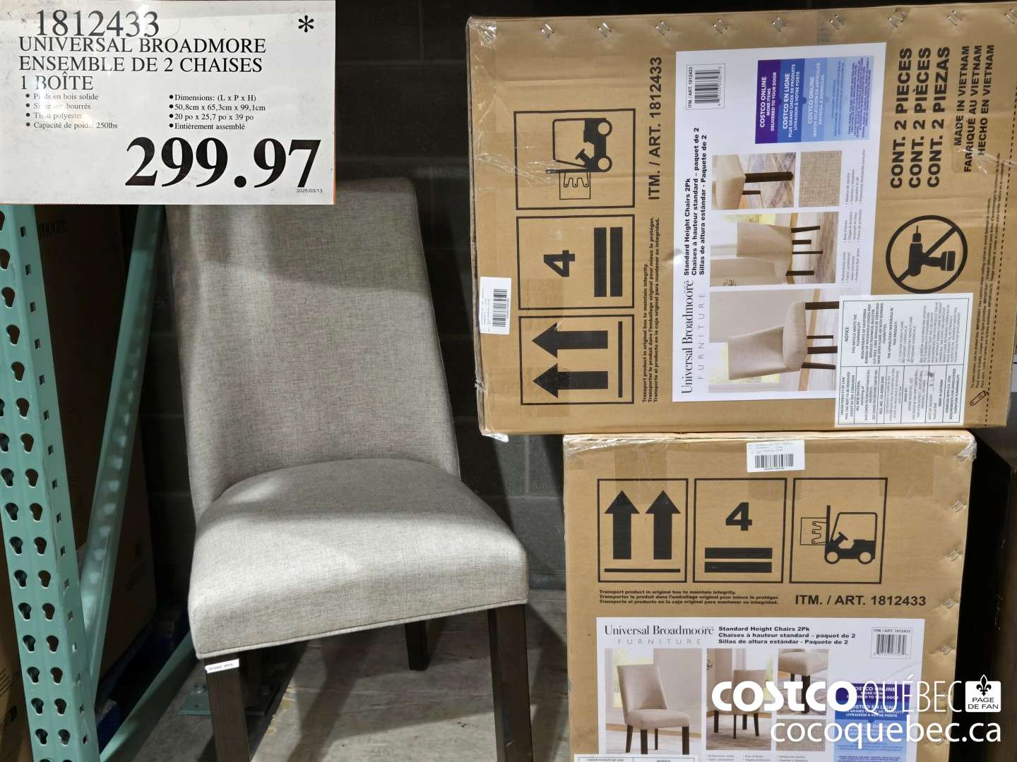 1812433 UNIVERSAL BROADMORE ENSEMBLE DE 2 CHAISES 1 BOITE  $299.97