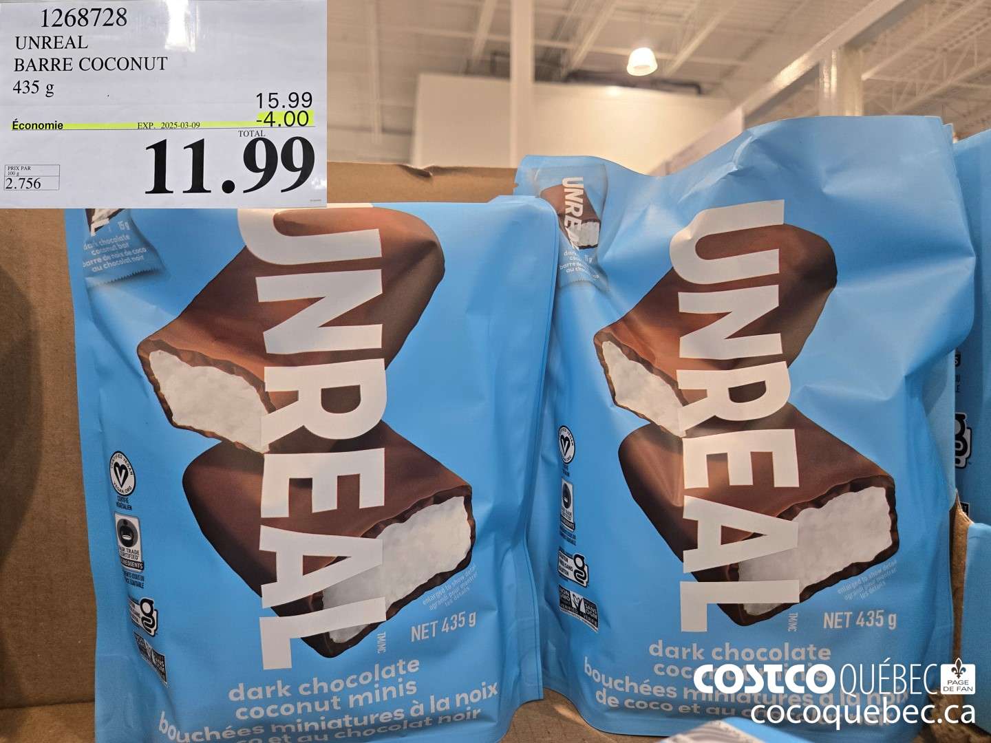 1268728 UNREAL BRAND BARRE COCONUT 435 G ($4.00 INSTANT SAVINGS EXPIRES ON 2025-03-09) $11.99
