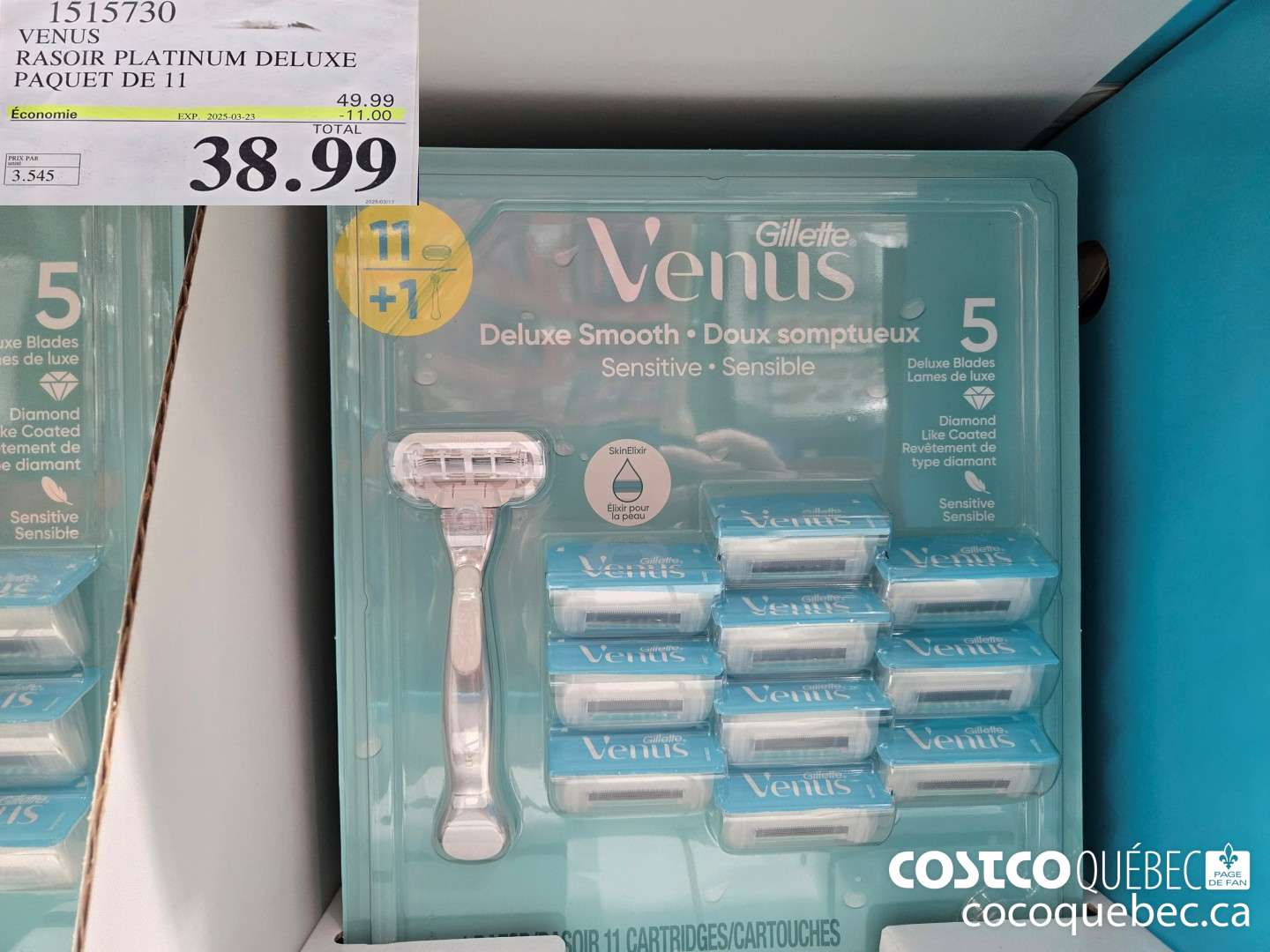 1515730 VENUS PLATINE DELUXE RASOIR + 11 CARTOUCHES  ($11.00 INSTANT SAVINGS EXPIRES ON 2025-03-23) $38.99