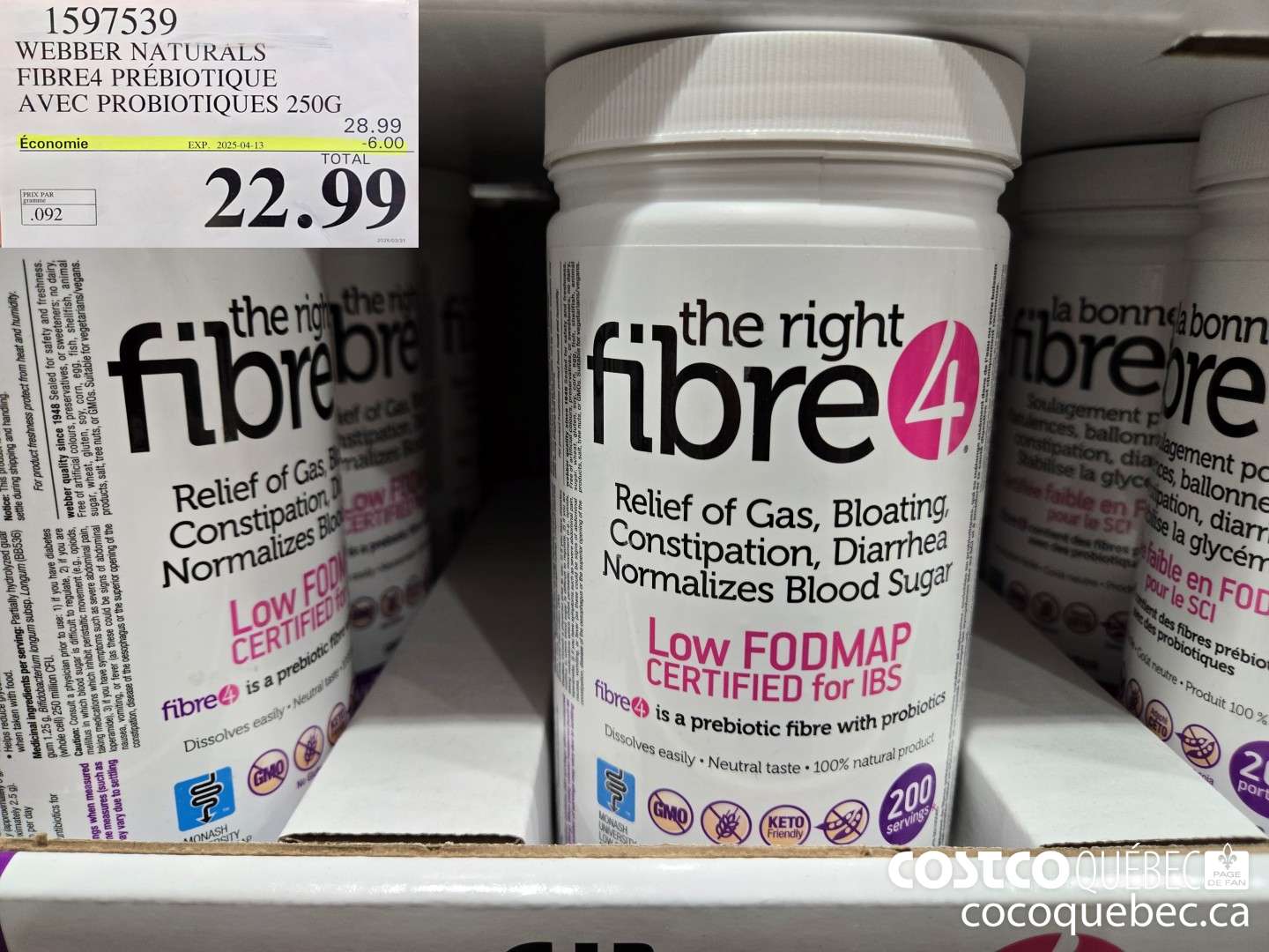 1597539 WEBBER NATURALS FIBRE4 PREBIOTIQUE AVEC PROBIOTIQUES 250G  ($6.00 INSTANT SAVINGS EXPIRES ON 2025-04-13) $22.99