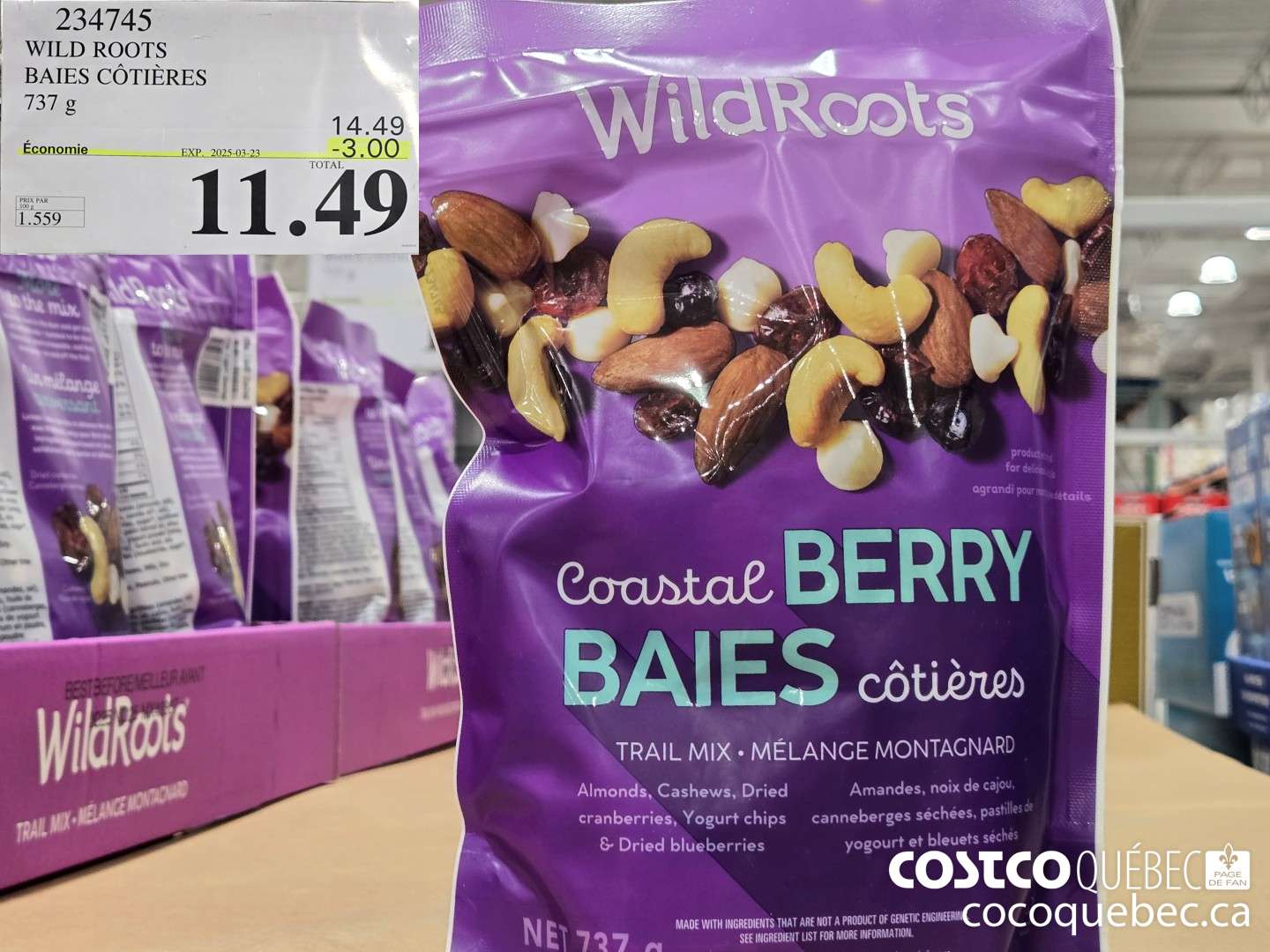 234745 WILD ROOTS BAIES CoTIéRES PRIX PAR 100 g PRIX DE VENTE  ($4.00 INSTANT SAVINGS EXPIRES ON 2025-03-16) $9.99