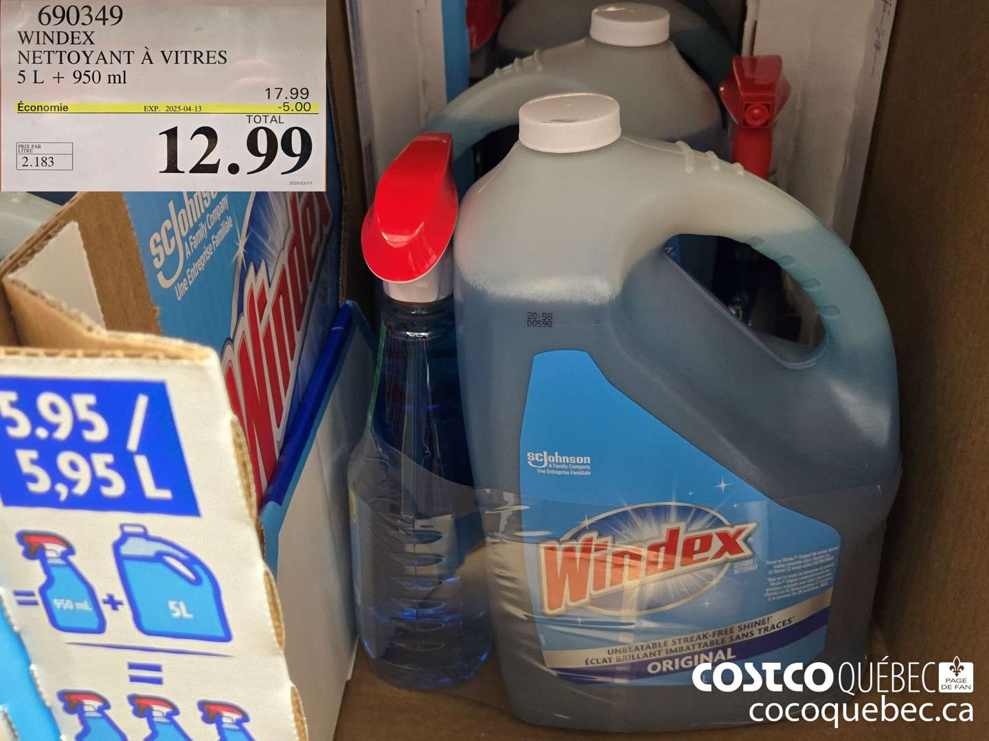 690349 WINDEX NETTOYANT A VITRES 5 L + 950 ml ($5.00 INSTANT SAVINGS EXPIRES ON 2025-04-13) $12.99