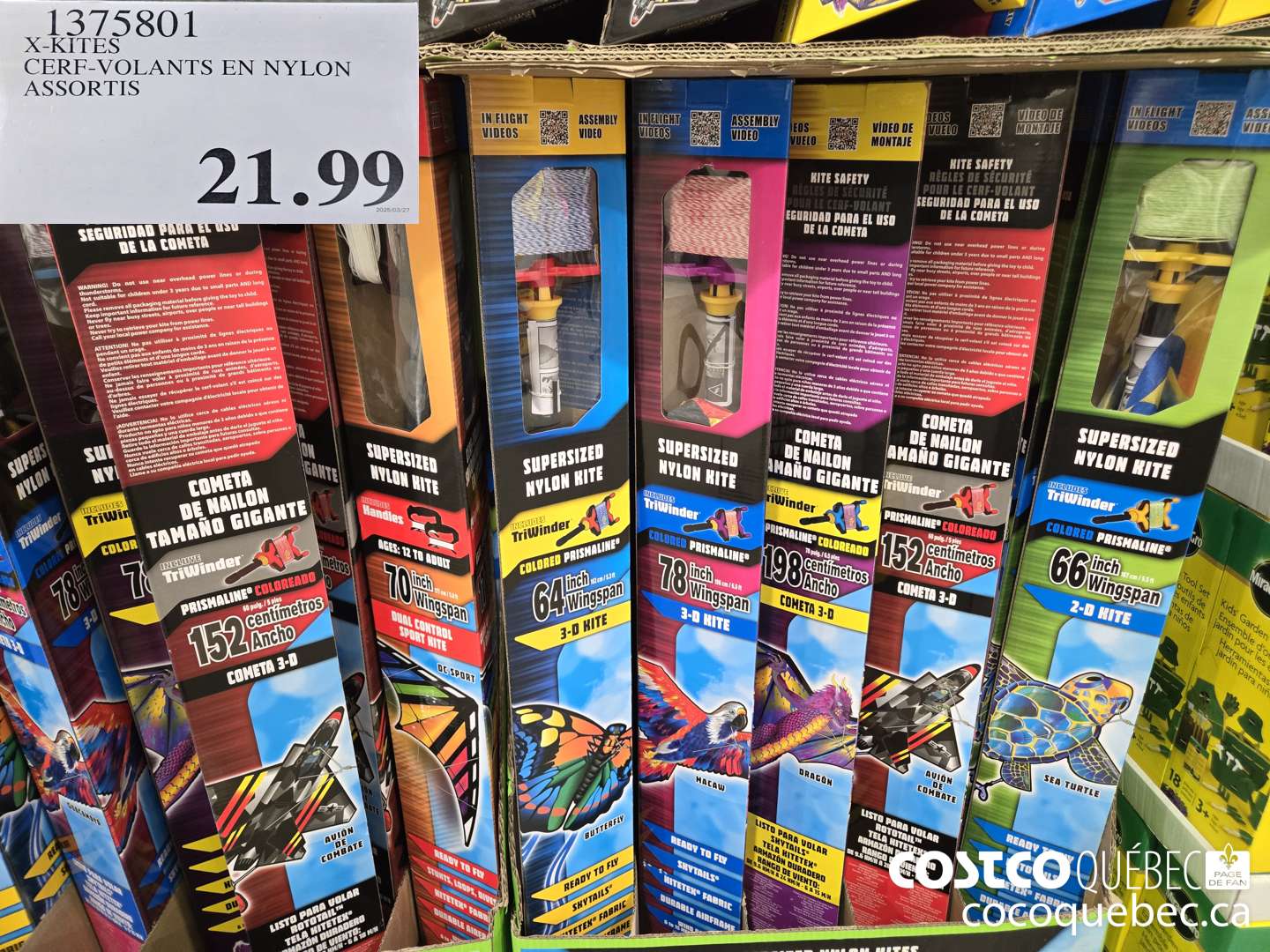 1345507 X-KITES CERF-VOLANTS EN NYLON ASSORTIS  $21.99