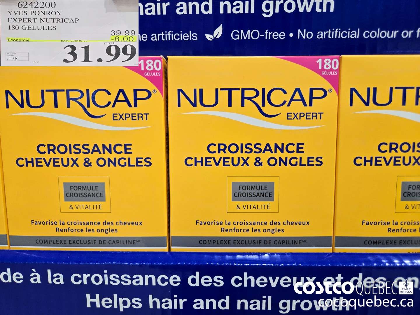 6242200 YVES PONROY EXPERT NUTRICAP 180 GELULES 39.99 ($8.00 INSTANT SAVINGS EXPIRES ON 2025-03-30) $31.99
