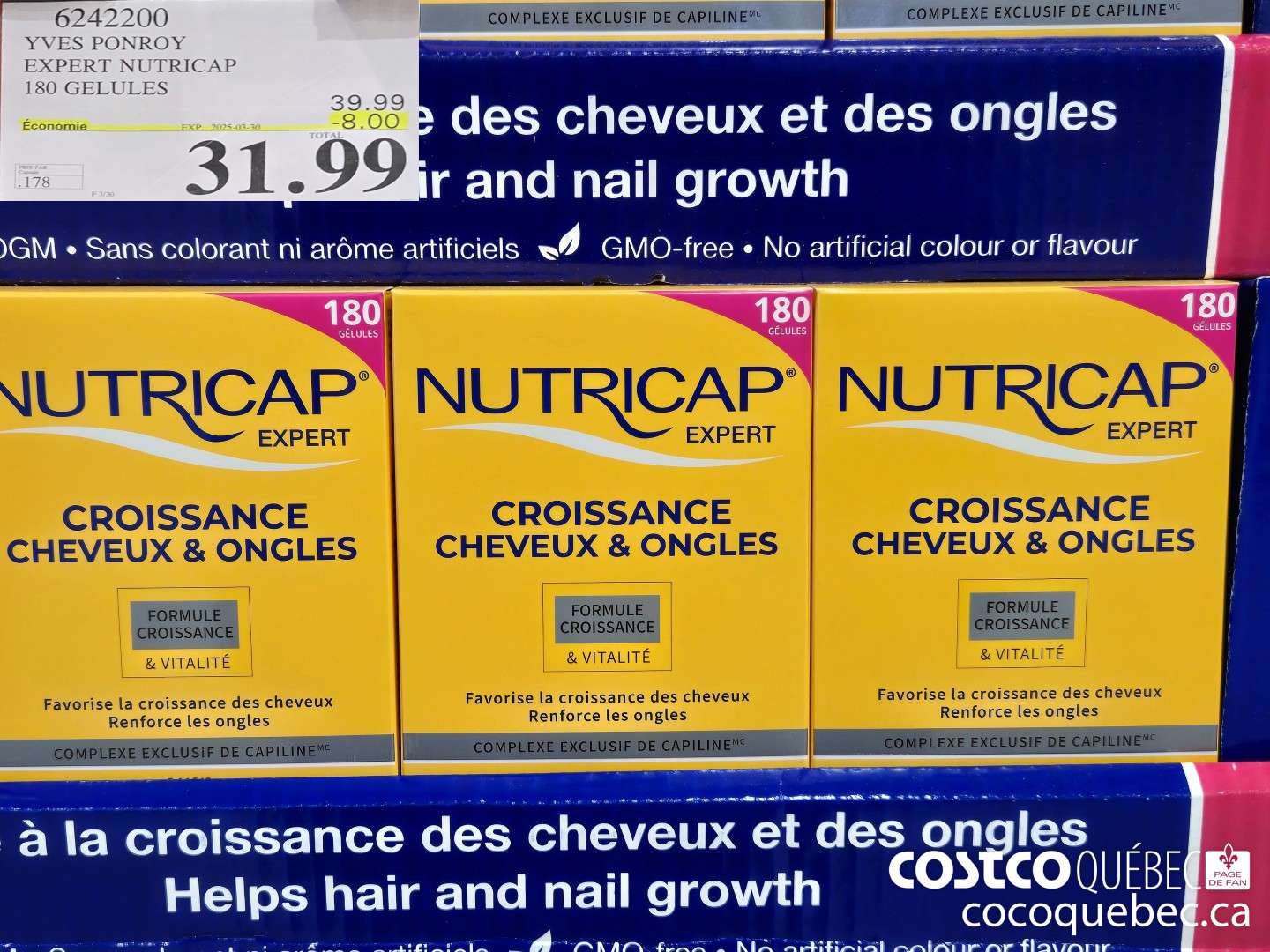 6242200 YVES PONROY EXPERT NUTRICAP 180 GELULES 39.99 ($8.00 INSTANT SAVINGS EXPIRES ON 2025-03-30) $31.99