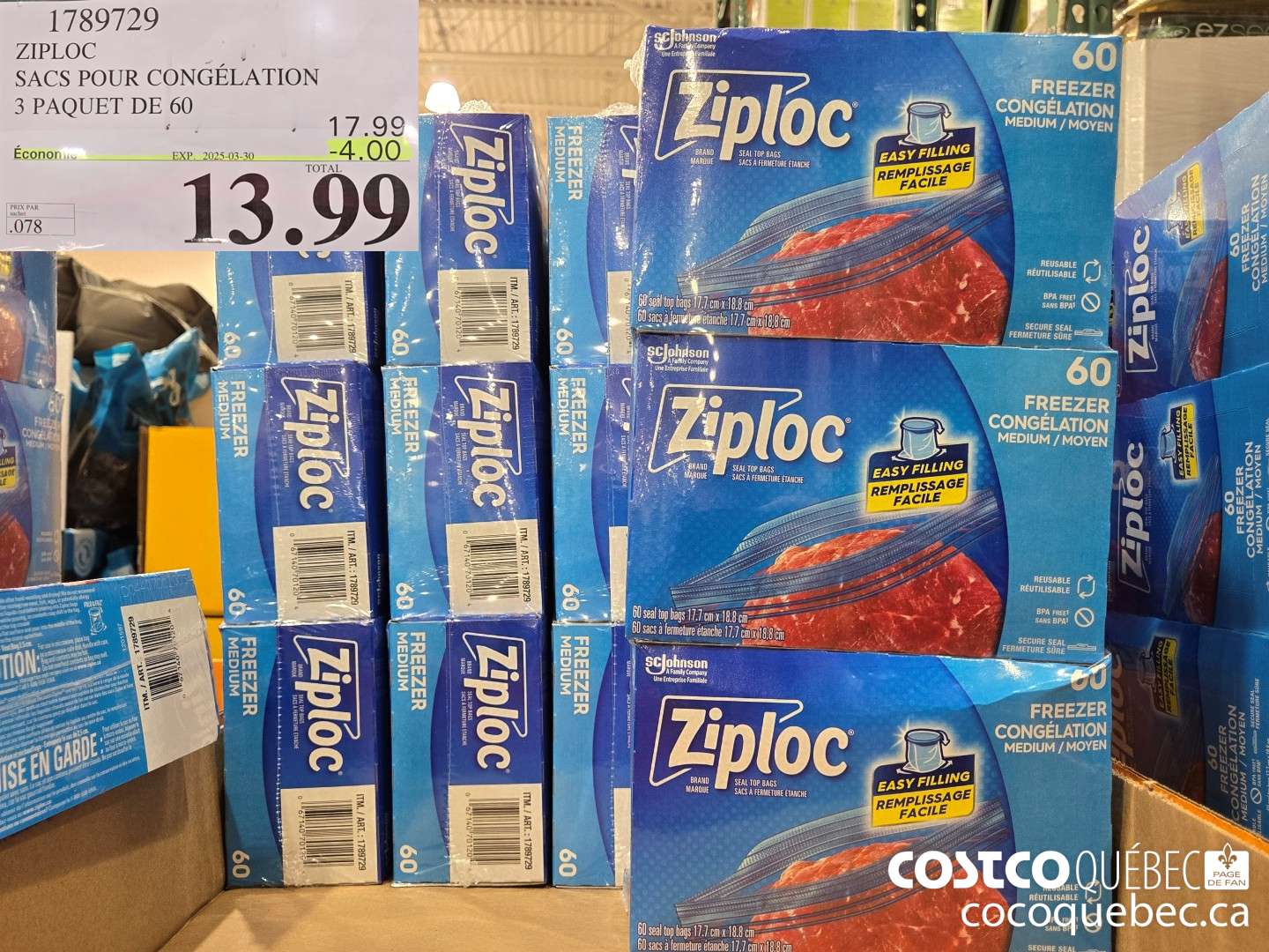 1789729 ZIPLOC SACS POUR CONGELATION ($4.00 INSTANT SAVINGS EXPIRES ON 2025-03-30) $13.99