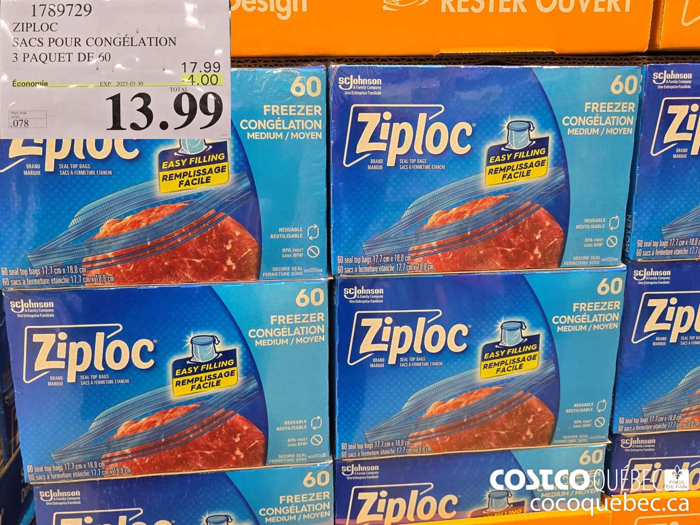 1789729 ZIPLOC SACS POUR CONGELATION ($4.00 INSTANT SAVINGS EXPIRES ON 2025-03-30) $13.99