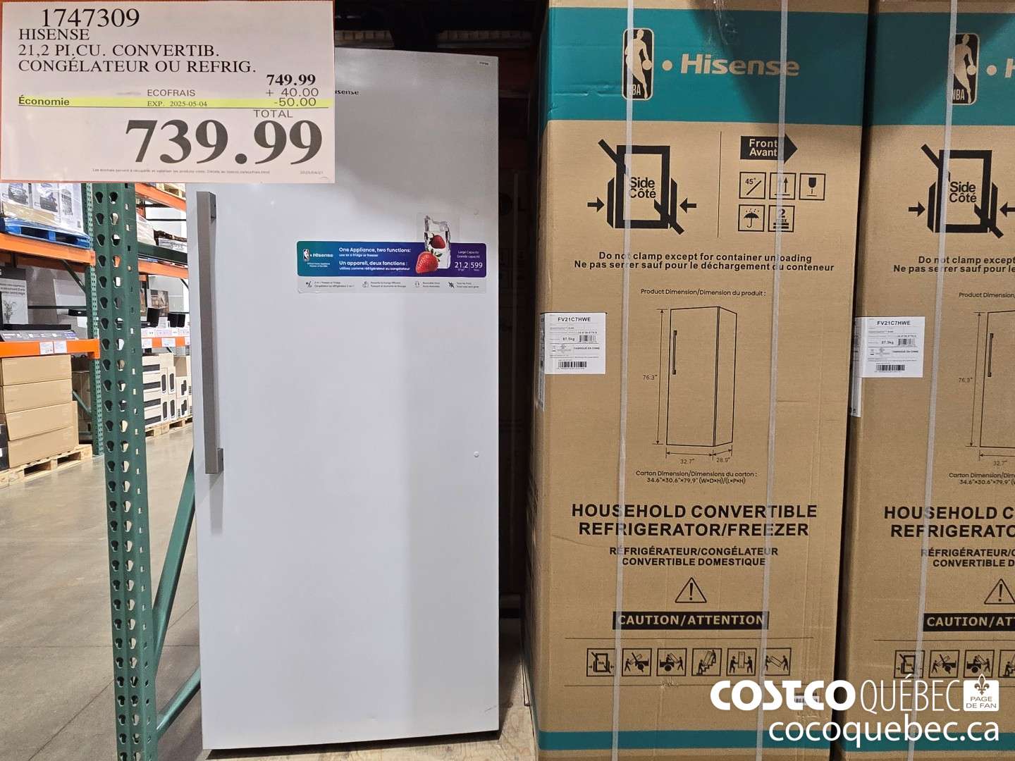 1747309 21,2 PI CONVERTIBLE CONGELATEUR OU FRIGO  ($50.00 INSTANT SAVINGS EXPIRES ON 2025-05-04) $739.99