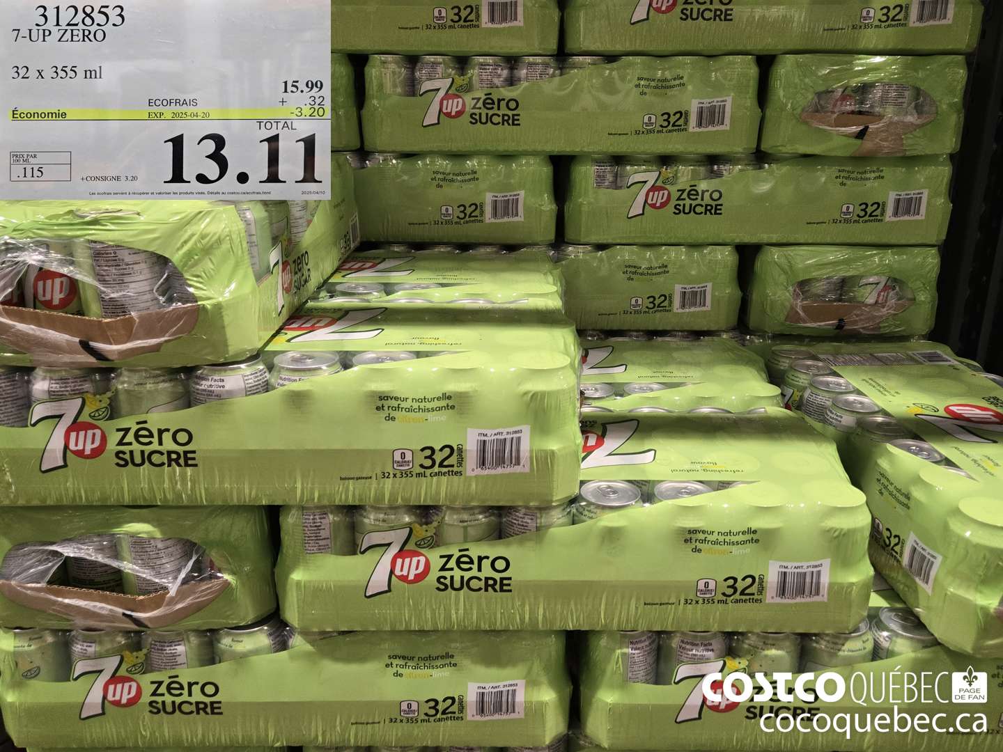 312853 7-UP ZERO 32 x 355 ml  ($3.20 INSTANT SAVINGS EXPIRES ON 2025-04-20) $13.11