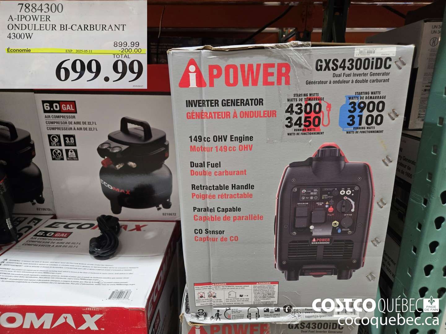 7884300 A-IPOWER ONDULEUR BI-CARBURANT 4300W  ($200.00 INSTANT SAVINGS EXPIRES ON 2025-05-11) $699.99