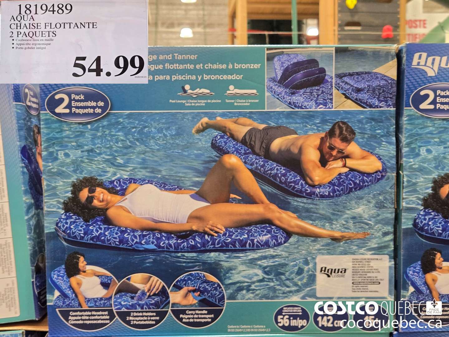 1819489 AQUA CHAISE FLOTTANTE 2 PAQUETS  $54.99