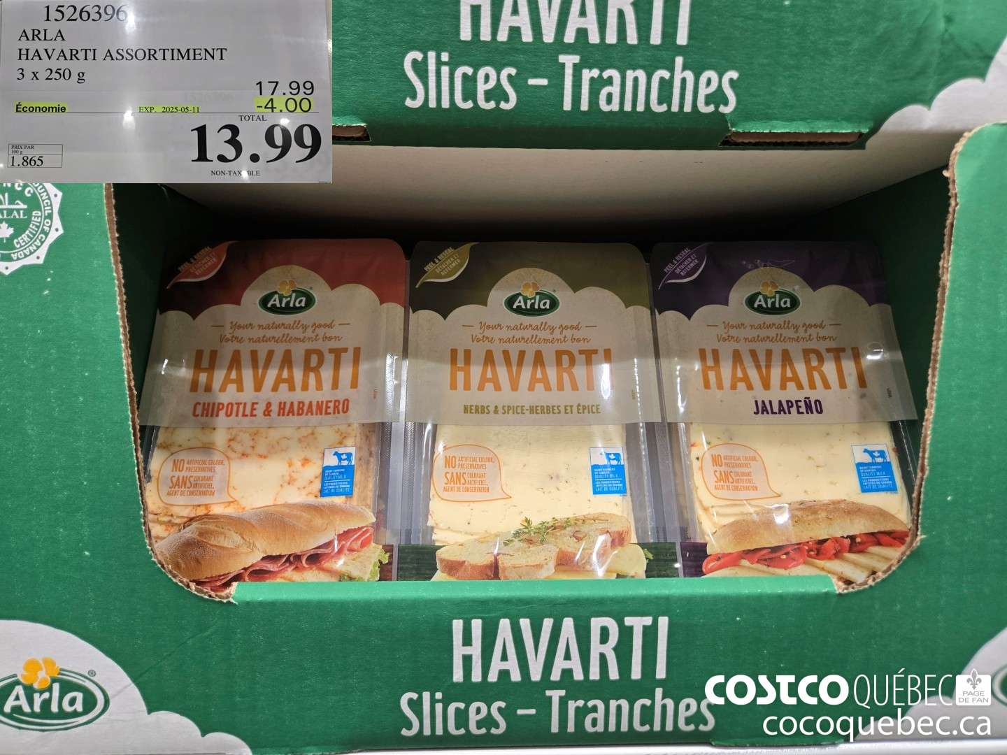 1526396 ARLA HAVARTI ASSORTIMENT 3 x 250 g  ($4.00 INSTANT SAVINGS EXPIRES ON 2025-05-11) $13.99