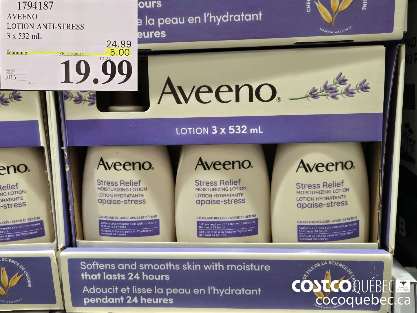1794187 AVEENO LOTION ANTI-STRESS 3 x 532  ($5.00 INSTANT SAVINGS EXPIRES ON 2025-04-13) $19.99