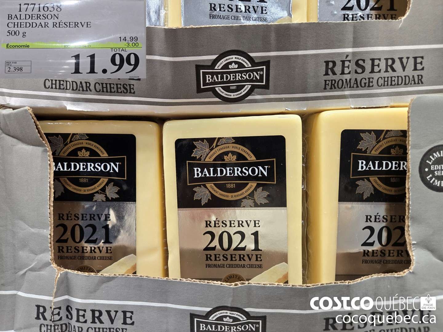 1771638 BALDERSON CHEDDAR RESERVE 500 g  ($3.00 INSTANT SAVINGS EXPIRES ON 2025-04-13) $11.99