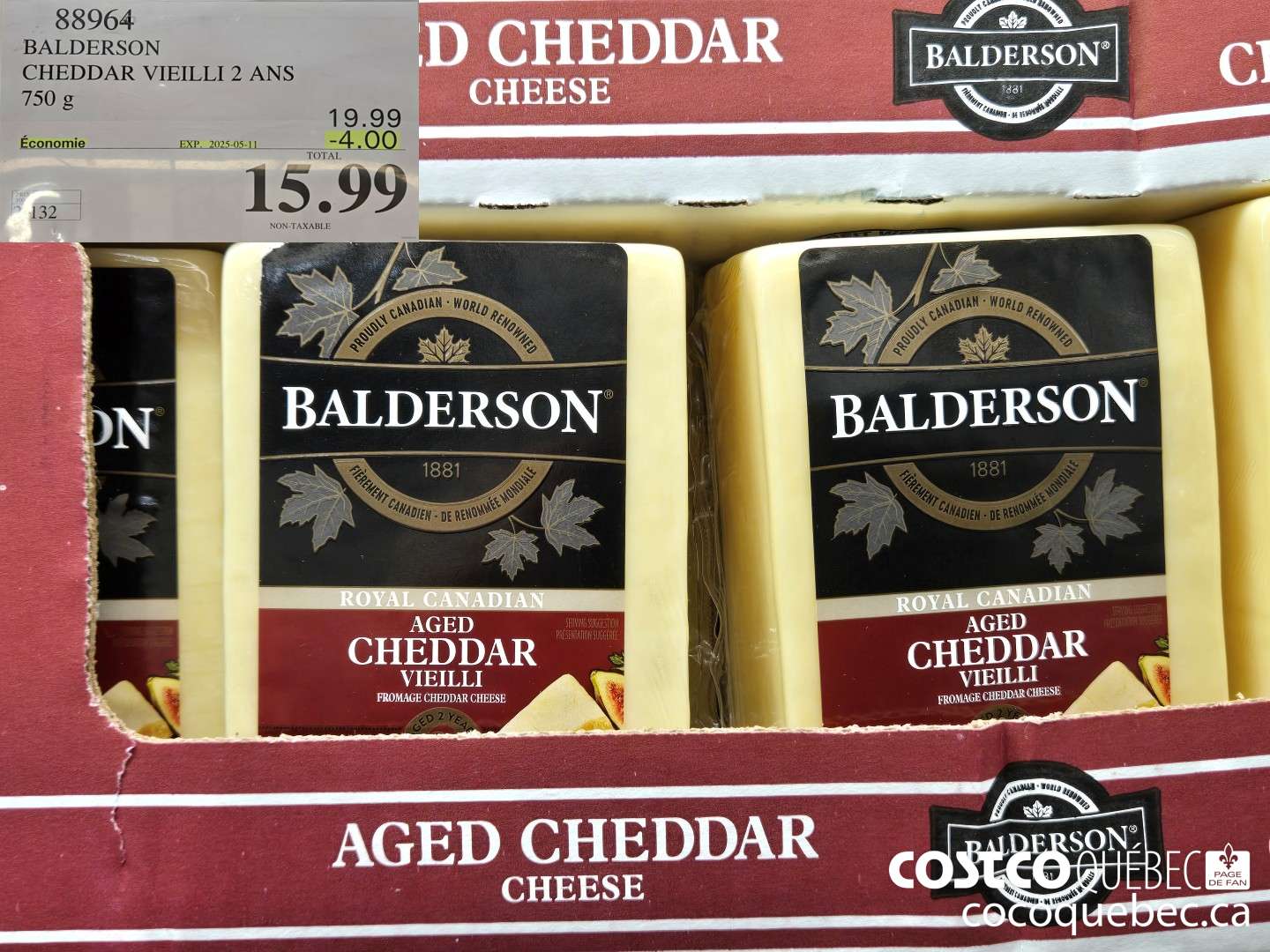 83964 BALDERSON CHEDDAR VIEILLI 2 ANS 750 g ($4.00 INSTANT SAVINGS EXPIRES ON 2025-04-20) $14.49